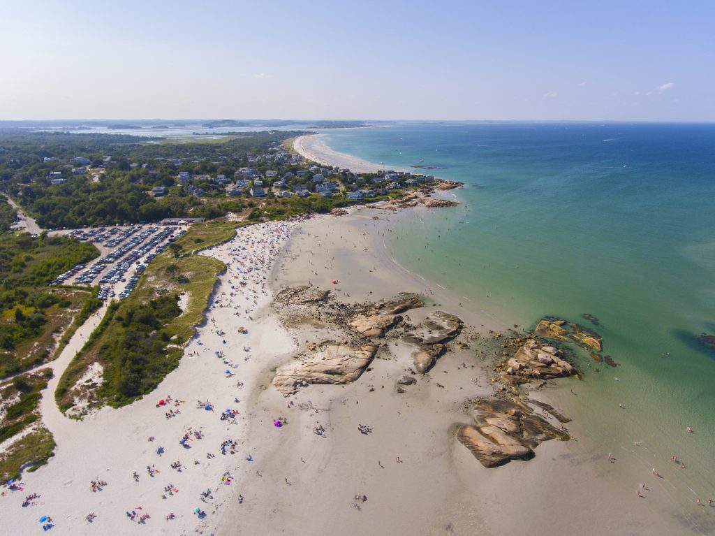 Aerial view of the beaches along the Gloucester Mass shoreline
