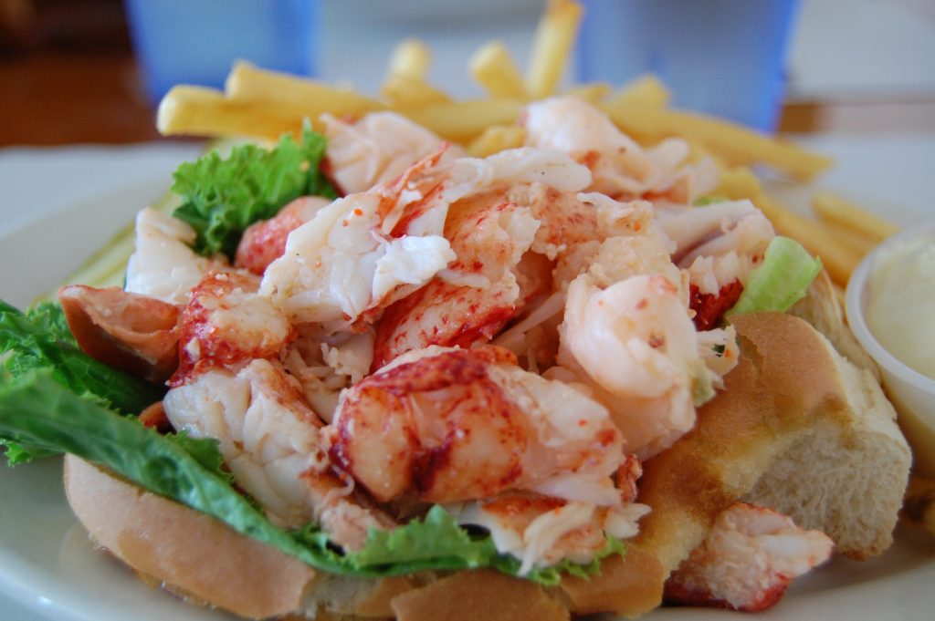 A lobster roll on a plate