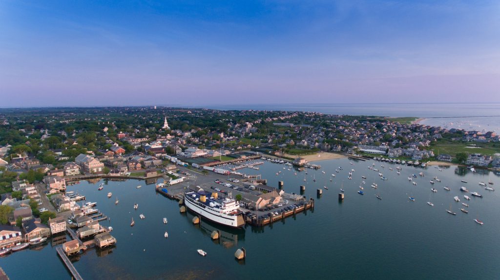 Aerial view of Nantucket island at sunrise